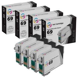 LD Replacement Replacement T069120 for Epson T069 69 Set of 4 Black Inkjet - Picture 1 of 9