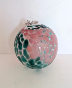 Hand Blown Art Glass Orb Witch Ball Pink Green Ornament Hanging Sun Catcher 6" - Picture 1 of 11