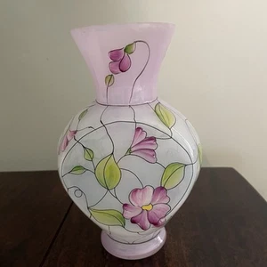 Vetro Fenton - Vaso opalescente francese - Vetro colorato dipinto a mano floreale - Foto 1 di 7