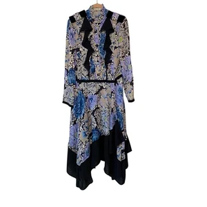 Coach X Kaffe Fassett Print Floral Black Lavender size 4 Asymmetric Hem - Picture 1 of 11