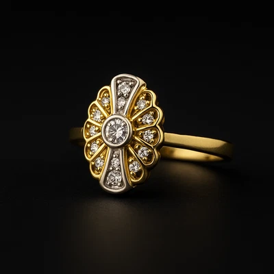 Art Déco Antiker Damen Ring 585 Gelbgold 0,21 ct  Altschliff Diamanten 1920-1930 - Bild 1 von 4