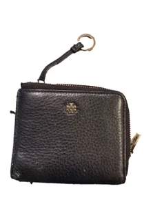Tory burch small coin and credit card zipper purse black leather nice - Picture 1 of 3