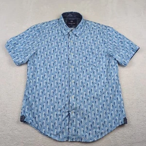 International Report Tropical Collection Blue Short Sleeve Button Up Shirt Large - Picture 1 of 7