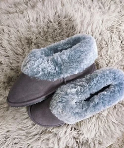 Nordvek Womens Cosy Warm Genuine Sheepskin Suede Slipper Boots Denim Tipped - Picture 1 of 2