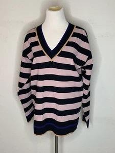 Suéter Pullover Diane Von Furstenberg DVF Mujer Rayas Cuello en V Rosa Negro Talla S - Imagen 1 de 7