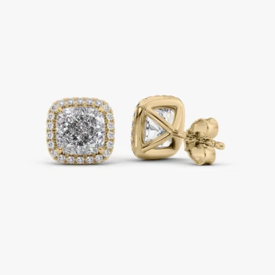 Diamond Earring Lab Grown Cushion Cut  2.30 Carat IGI Certified 18k Yellow Gold - Image 1 of 4