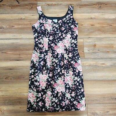 Vintage Laura Ashley Dress Womens 6 Black Pink Floral Sleeveless  - Image 1 of 4