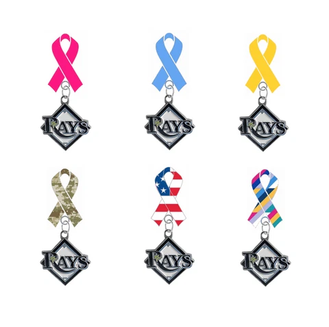 Tampa Bay Rays Ribbon Lapel Pin Pink Cancer Blue Yellow Camo USA Flag Crucial Cover