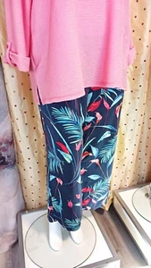 Pantalón al tobillo Liz Claiborne azul marino coral verde azulado pierna ancha cintura elástica para mujer talla XL - Imagen 1 de 4