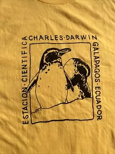 Vintage Charles Darwin T-Shirt Research Station Galapagos Seal Size XL Yellow - Picture 1 of 8