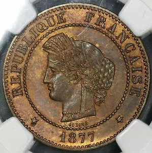 1877-A NGC MS 64 France 5 Centimes Ceres Coin POP 1/2 (21082406C) - Picture 1 of 4