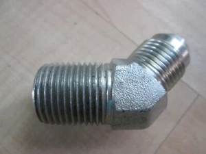 Hydraulic Line Fitting 45 Deg. Stainless 1/2" JIC 37 to 1/4" NPT Male #H22CZ - Picture 1 of 6