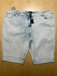 NEW Ashley Stewart Womens Plus Size 36 Blue Wide Leg Rolled Shorts Jeans NWT - Picture 1 of 8