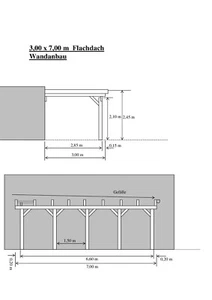Carport 3,00 x 7,00 m Flachdach Fichte KVH Wandanbau  Einzelcarport  ab Werk ! - Bild 1 von 12