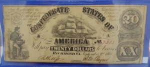 1861 Richmond, VA, $20 Confederate States Of America Cancelled Note  (A6) - Picture 1 of 10