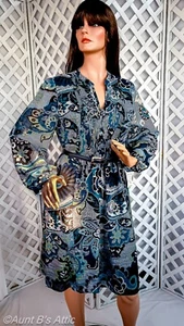 Dress Roz & Ali 2Pc Blue/Black Floral Print Long Sleeve Semi Sheer Poly Dress 14 - Picture 1 of 16