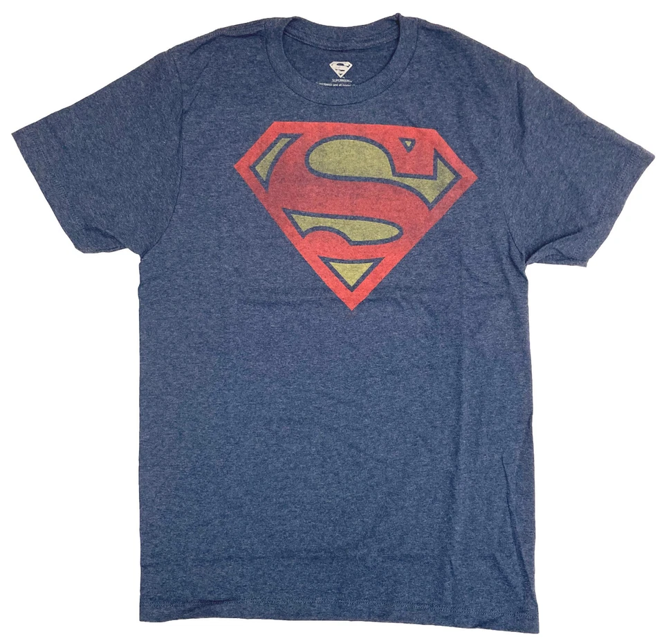 DC Comics Superman Logo Men's Navy Heather T-Shirt New (printed off center) - Image 1 of 1