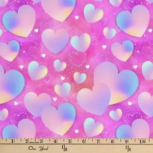 VALENTINE'S DAY RAINBOW HEARTS ON PINK DAVID TEXTILES DIGITAL COTTON FABRIC HY - Picture 1 of 1