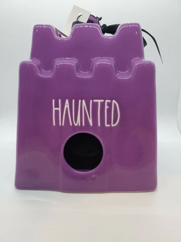 Rae Dunn  Birdhouse Purple Haunted Castle White Writing Black Ribbon Cover