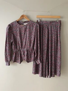 Vintage 1970s Jaeger 2-Piece Patterned Midi Dress Boho Hippie Rare - Picture 1 of 21