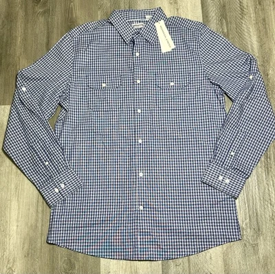 Camisa de vestir informal Claiborne para hombre, talla grande azul a cuadros 100 % algodón nueva Foto 1 de 4