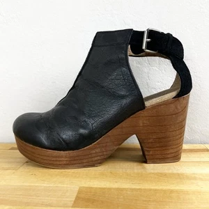 Free People Amber Orchard Ankle Bootie Wood Clog Black Leather Size EU 42 US 11 - Picture 1 of 12
