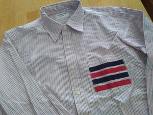 NWOT Thom Browne Blue & Res Stripe Oxford Grosgrain Button Down TB4 16-35 - Picture 1 of 8