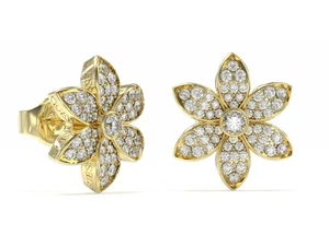 GUESS White Lotus Damen Ohrringe Ohrstecker Lotus Blüte Metall Gold Zirkonia - Bild 1 von 2
