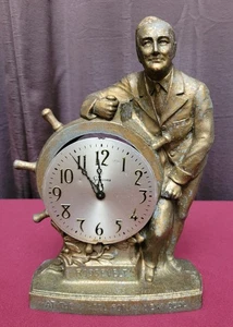 FDR Roosevelt Mantle Clock 1933 "At the Wheel For a New Deal" base - Picture 1 of 11