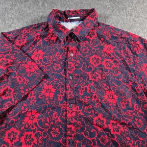 Denim & Flower Ricky Singh Shirt Mens XL Red Navy Floral Short Sleeve Button Up - Picture 1 of 8