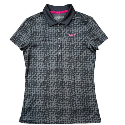 Nike Golf Dri-Fit Black Pink Geometric Stretch Polo Shirt  Women Size S #353 - Image 1 of 4