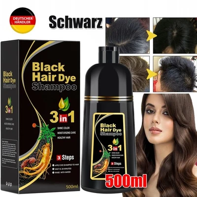 IIIMEIDU 3 in 1 Shampoo Black Hair dye Haarfärbeshampoo für Männer & Frauen 500ml Schwarz