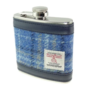 Light Blue Yellow Tartan Check Harris Tweed 6oz Stainless Steel Pocket Hip Flask - Foto 1 di 1