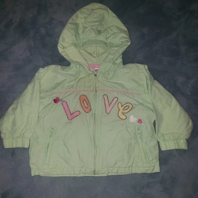Vintage Love Heart Jacket Girls 6/9 Months Cotton Nylon Hooded Full Zip Pocket - Image 1 of 4
