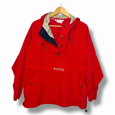 Chaqueta pulóver anorak con capucha roja vintage Columbia Sportswear Company L capucha Foto 1 de 4