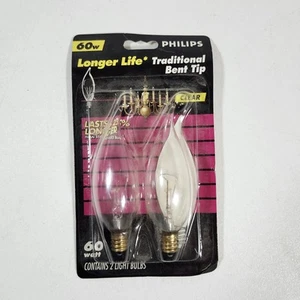 Phillips Decorative 60-Watt Bulbs 2 Pack Candelabra Base Clear Bent Tip New - Picture 1 of 7