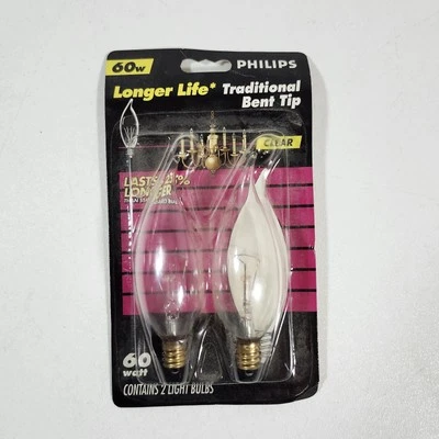 Phillips Decorative 60-Watt Bulbs 2 Pack Candelabra Base Clear Bent Tip New - Image 1 of 4