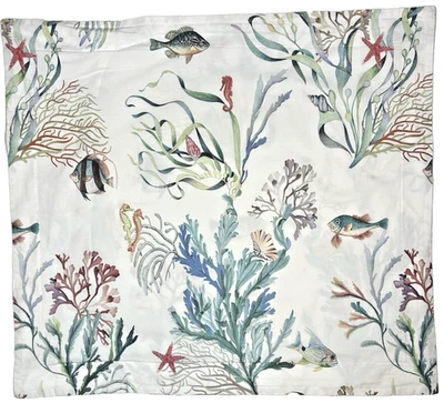 Funda nórdica completa Pottery Barn Queen y 2 fundas estándar coral vida marina reversible Foto 1 de 4