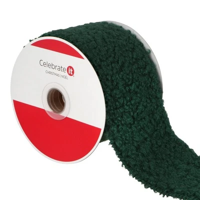 Celebrate It Wired Edge Ribbon GREEN SHERPA 2.5" Wide x 9Ft. 100% Polyster NEW - Image 1 of 4
