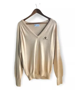 Vintage Pickering Active Sportswear Tan V Neck Sweater Sz Large USA Made Golf - Picture 1 of 7
