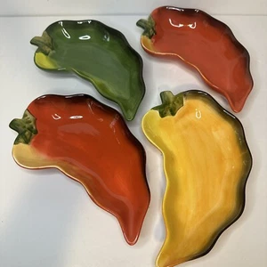 Set of 4 Clay Art La Mesa Jalapino Pepper Dipping Bowls, Appetizer Dishes - Picture 1 of 13