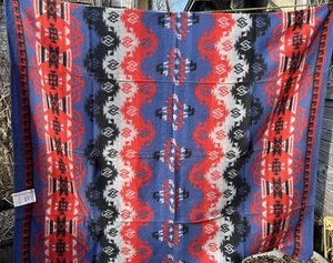 Vtg Beacon Camp Blanket w/ Native American Design Red Blue Unused w/ Tag - Picture 1 of 15