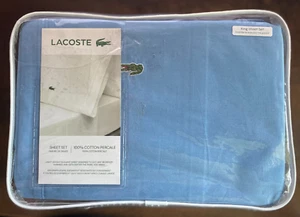 LACOSTE KING Sheet Set 100% Cotton Percale Allure Blue Breathable Comfortable - Picture 1 of 2