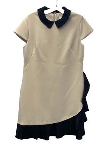 Kate Spade NY Kleid Größe 14 A-Linie Flügelärmel pink/beige mit schwarzem Rand & Rüschen - Bild 1 von 8