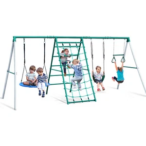 700lb Large Metal Swing Set Heavy Duty Frame Kids Swing Set with 2 Swings Ladder - Picture 1 of 8