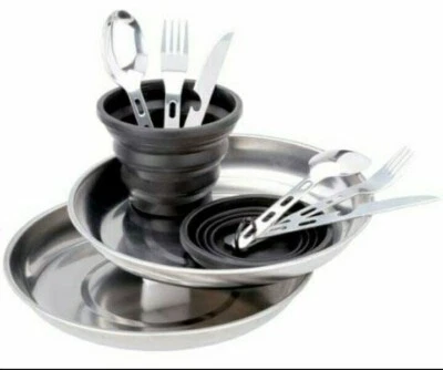 Metal Table Set 2 Person Camp Table Setting Collapsible Cup Ozark Trail Camping - Image 1 of 4