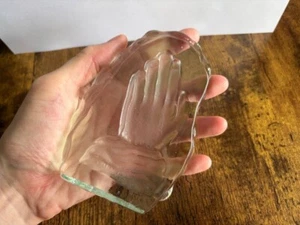 Clear Glass Paperweight /Bookend with Praying Hands Cut into One side. - Picture 1 of 5