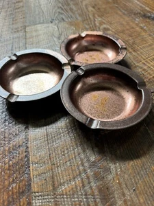 3 Vintage Copper Ashtray Lot - 5.75 Inch Diameter - 1.25 Inch Tall Retro Decor - Picture 1 of 4