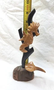 Vintage Hand Carved Wooden Seahorse Sting Ray Nautical Beach Table top Decor 9" - Picture 1 of 8