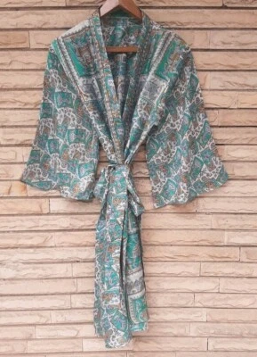 Vestido midi kimono de seda pura hasta la rodilla blanco MKMO1388 Foto 1 de 4